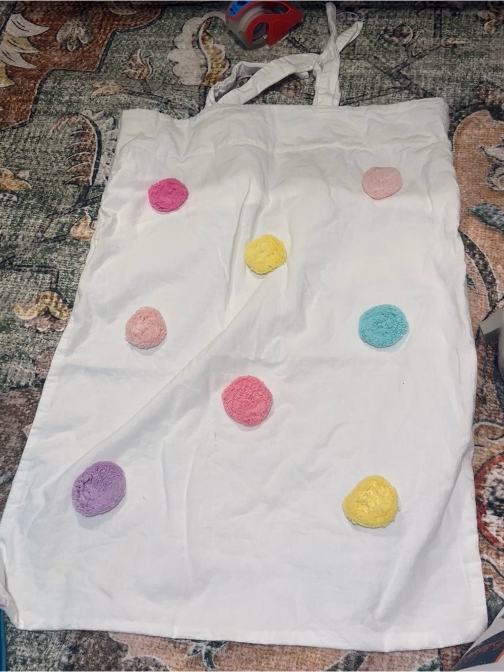 Pottery Barn Kids White Sham with Pastel Pom-Poms